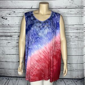 Catherines NWT Size 5X Paisley Print Crochet Lace Trim Tank Top Blouse